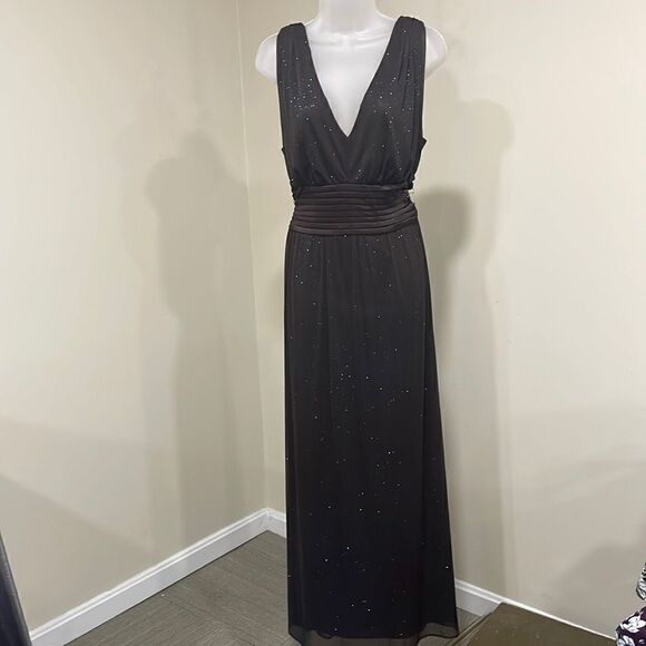 NWOT R&M Richards Brown w/Blue Glitter Dress. Size 16W XL plus - Picture 1 of 12